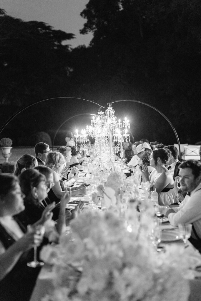 Outdoor wedding dinner Chateau de Champlatreux